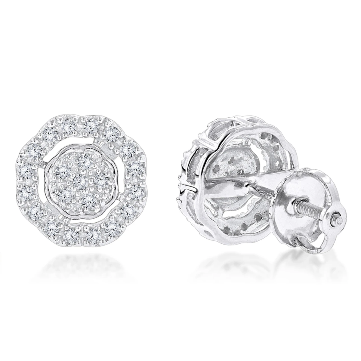 Pave Round Diamond Earrings 0.28ct 10K Yellow Gold 4 Pave Round Diamond Earrings 0.28ct 10K Yellow Gold - Image 2