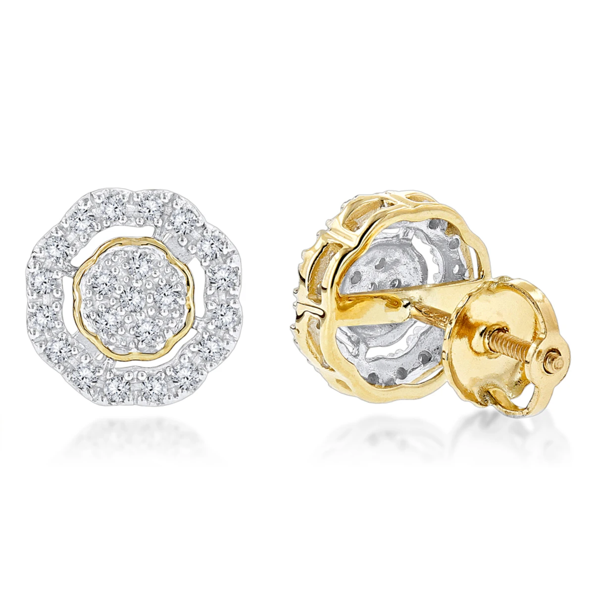 Pave Round Diamond Earrings 0.28ct 10K Yellow Gold 3 Pave Round Diamond Earrings 0.28ct 10K Yellow Gold