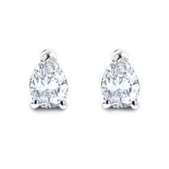 Pear Shape Diamond Stud Earrings 3/4 Carat 14K White Gold 3 Prong Setting