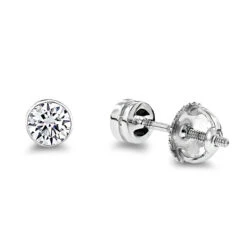 Platinum Round Diamond Bezel Earrings Studs 0.33ct