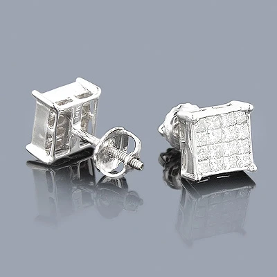 Princess Cut Diamond Earrings 0.95ct 14K White Gold 2 Princess Cut Diamond Earrings 0.95ct 14K White Gold