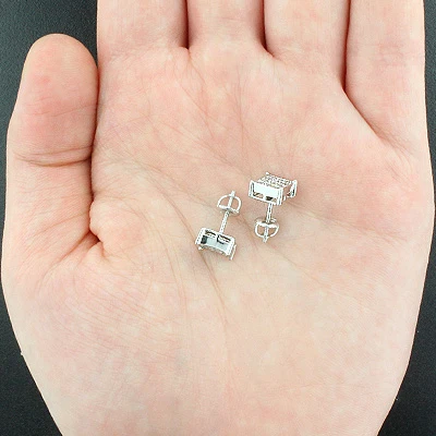 Princess Cut Diamond Earrings 0.95ct 14K White Gold 3 Princess Cut Diamond Earrings 0.95ct 14K White Gold - Image 2