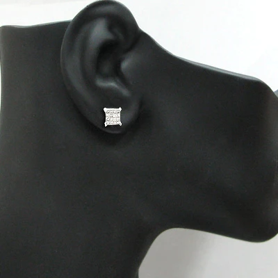 Princess Cut Diamond Earrings 0.95ct 14K White Gold 4 Princess Cut Diamond Earrings 0.95ct 14K White Gold - Image 3