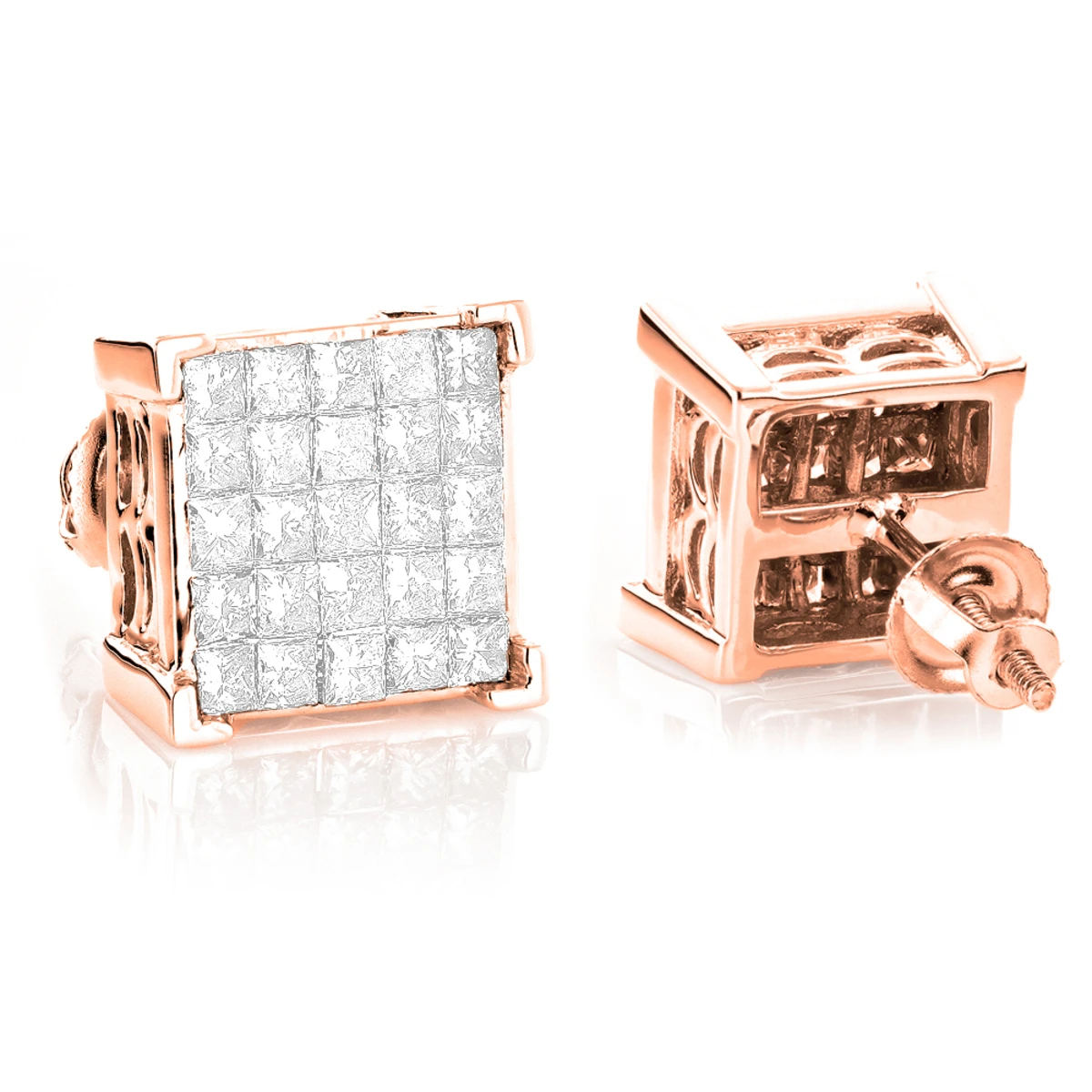 Princess Cut Diamond Earrings Studs 14K White Gold 1.38ct 5 Princess Cut Diamond Earrings Studs 14K White Gold 1.38ct - Image 3