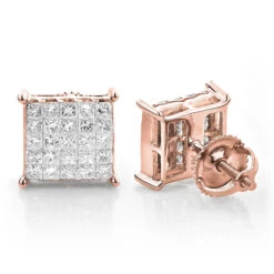 Princess Cut Diamond Earrings Studs Invisible Setting 1.15 -Invicta Jewelry Store princess cut diamond earrings invisible setting 115 p 38040 ro