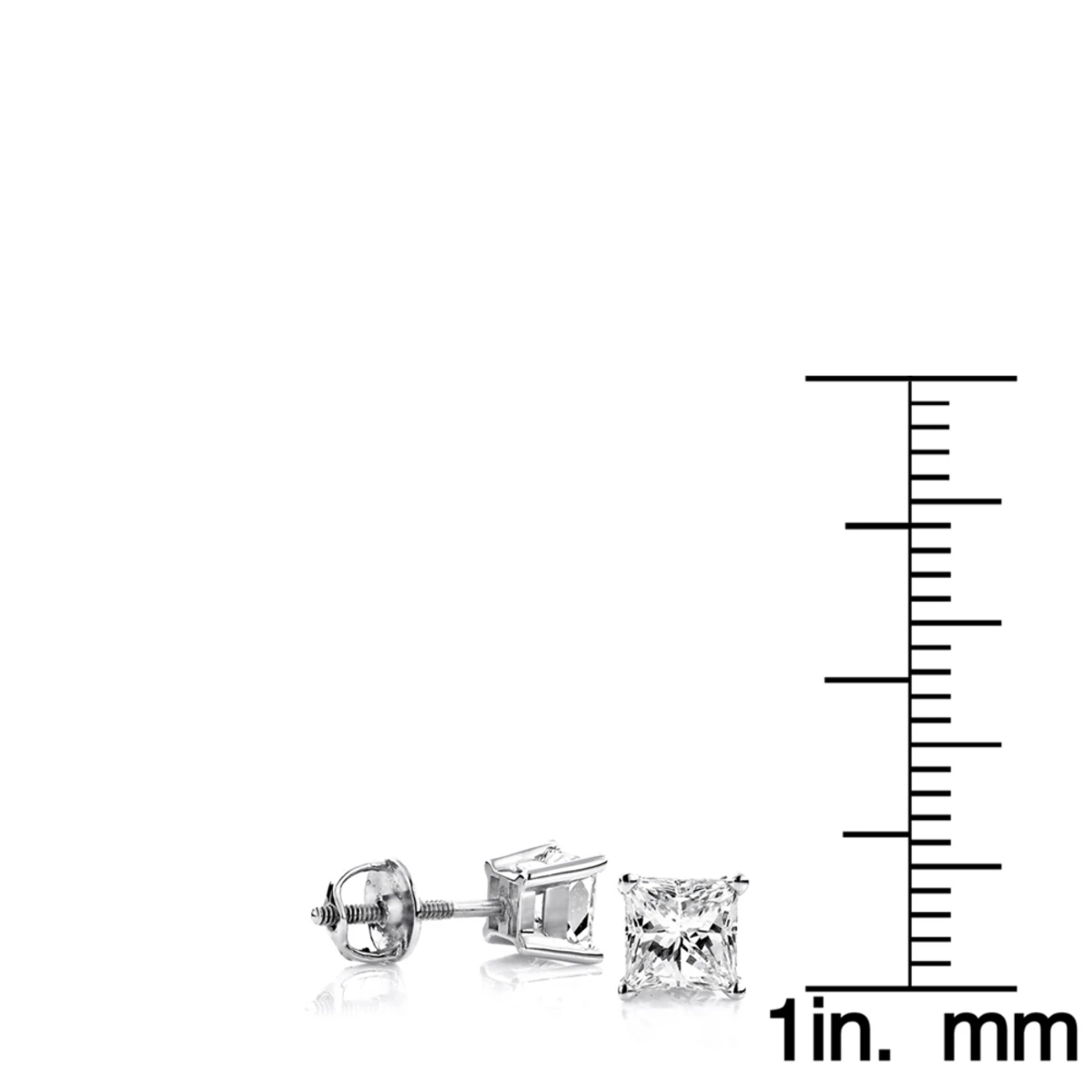 Princess Cut Diamond 18K White Gold Stud Earrings 1ct 8 Princess Cut Diamond 18K White Gold Stud Earrings 1ct - Image 6