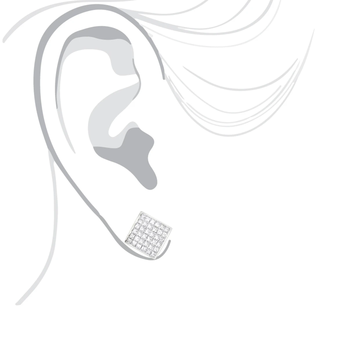 Princess Cut Diamond Stud Earrings 14K White Gold 1.65ct Invisible Setting 7 Princess Cut Diamond Stud Earrings 14K White Gold 1.65ct Invisible Setting - Image 5