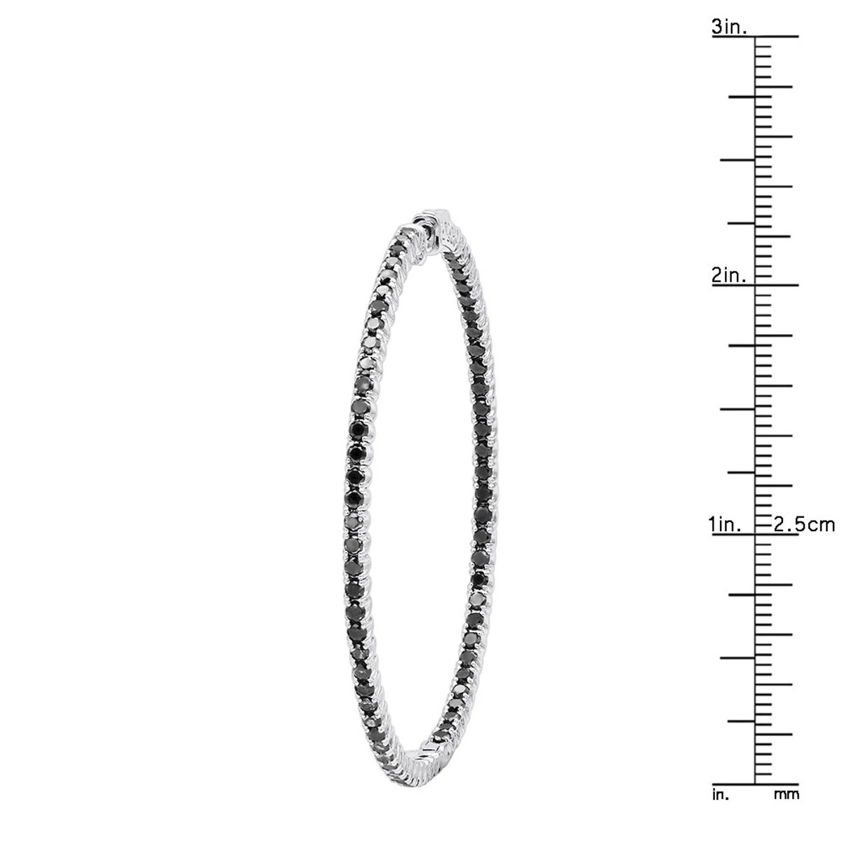 Real 3 Carat Black Diamond 2 Inch Hoop Earrings Inside Out Design 14K White Gold 10 Real 3 Carat Black Diamond 2 Inch Hoop Earrings Inside Out Design 14K White Gold - Image 8