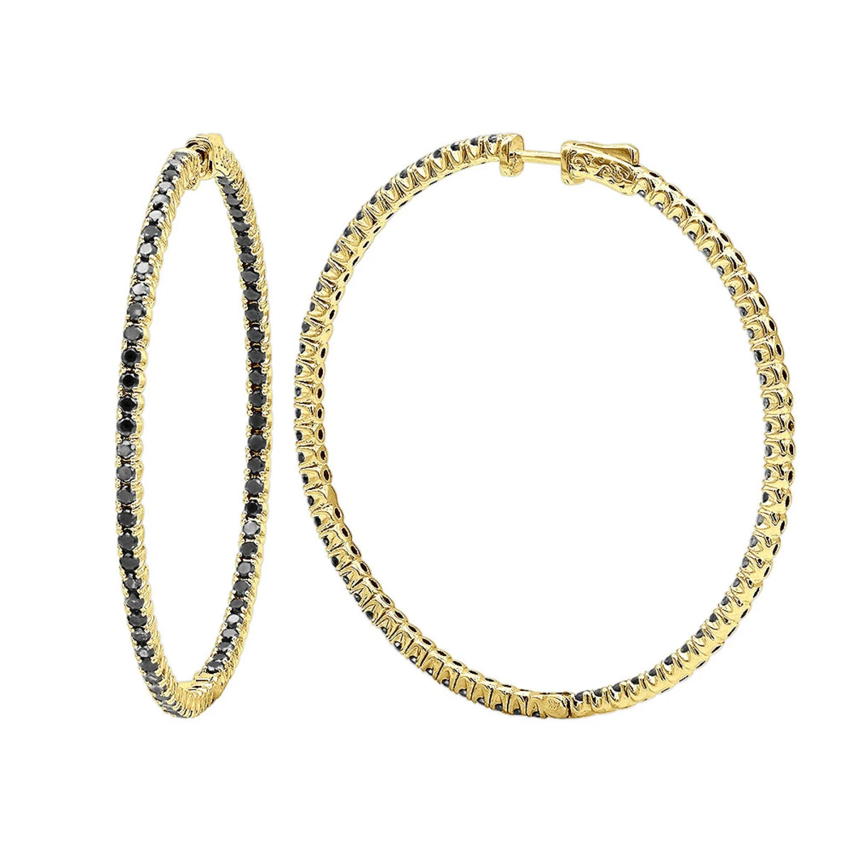 Real 3 Carat Black Diamond 2 Inch Hoop Earrings Inside Out Design 14K White Gold 4 Real 3 Carat Black Diamond 2 Inch Hoop Earrings Inside Out Design 14K White Gold - Image 2