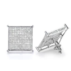 10K White Gold Hip Hop Diamond Earrings 1.13ct