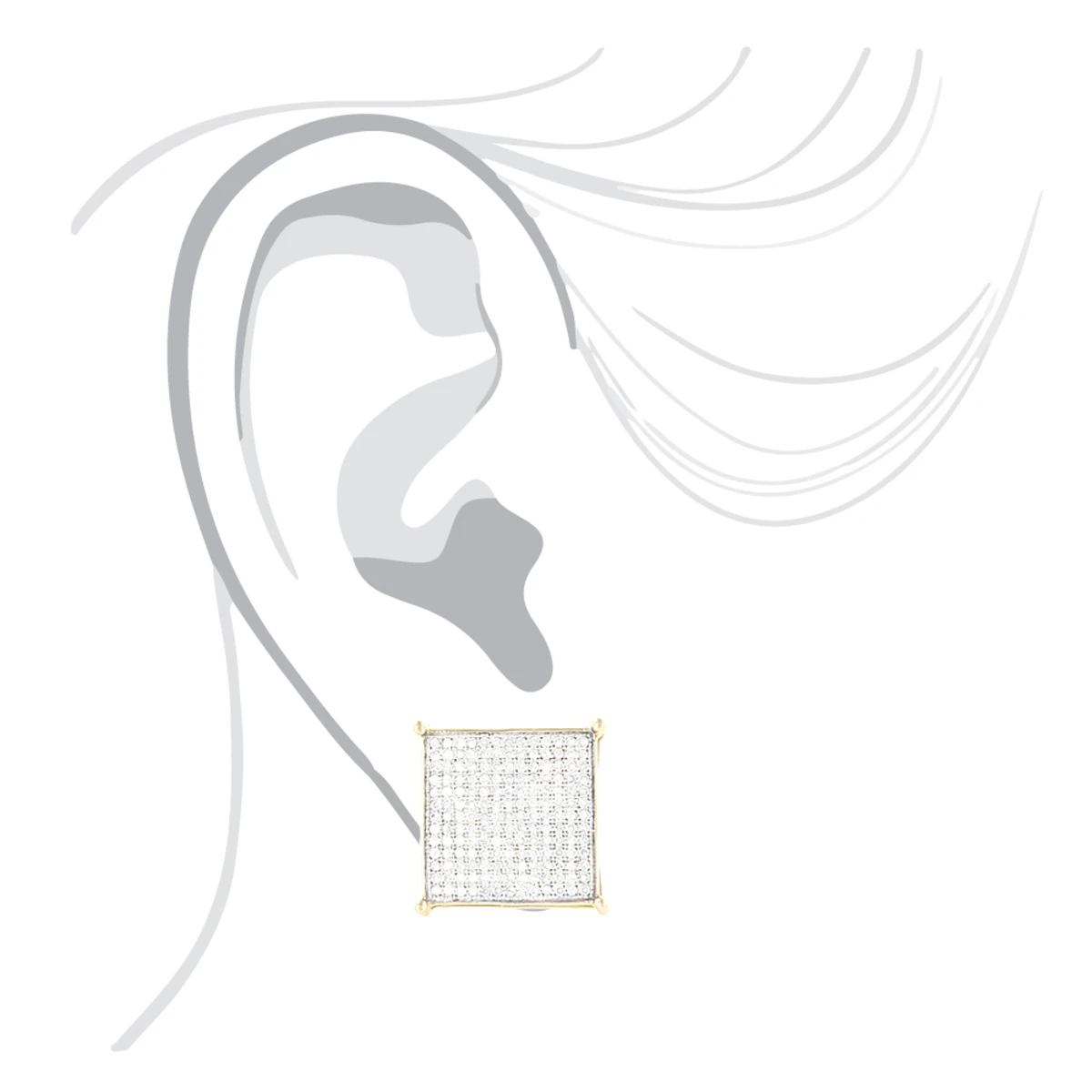 Real Hip Hop 10K Yellow Gold Men's Diamond Oversized Stud Earring 0.6ct 7 Real Hip Hop 10K Yellow Gold Men's Diamond Oversized Stud Earring 0.6ct - Image 5