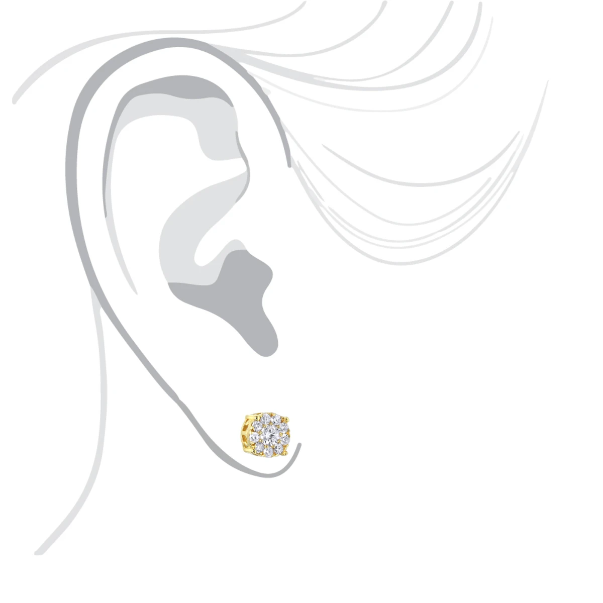 Round Cluster Diamond Earrings Studs 0.75ct 14K Yellow Gold 7 Round Cluster Diamond Earrings Studs 0.75ct 14K Yellow Gold - Image 5