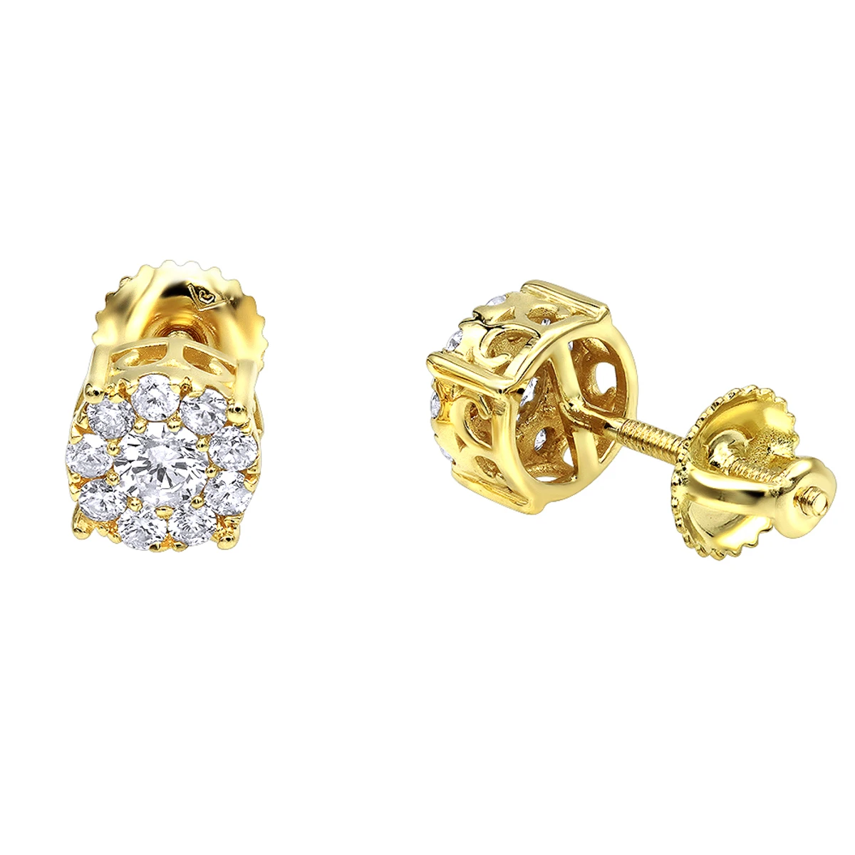 Round Cluster Diamond Earrings Studs 0.75ct 14K Yellow Gold 3 Round Cluster Diamond Earrings Studs 0.75ct 14K Yellow Gold
