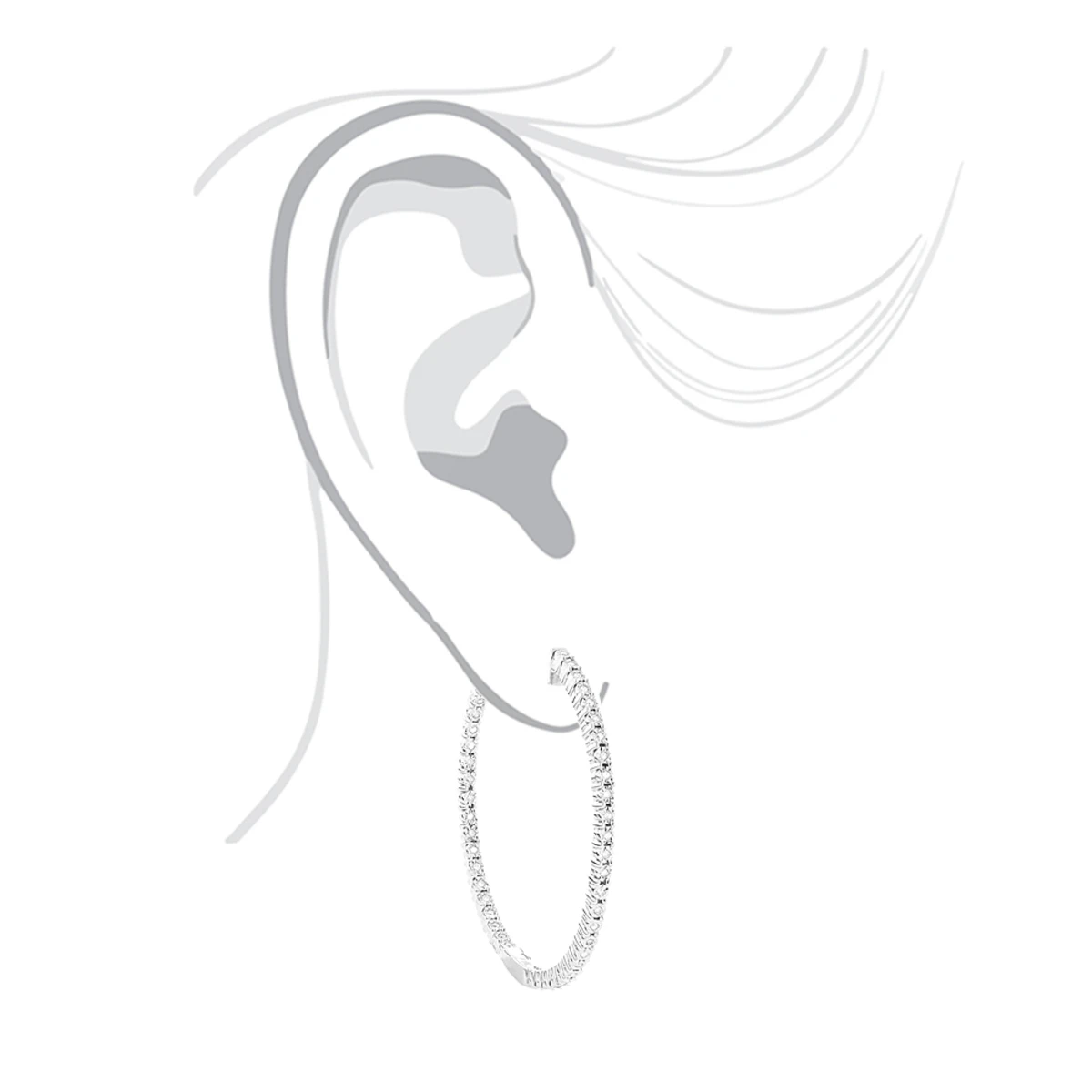 Round Diamond Hoop Earrings 0.6ct Inside Out 14K White Gold 1 3/4 Inches 5 Round Diamond Hoop Earrings 0.6ct Inside Out 14K White Gold 1 3/4 Inches - Image 3