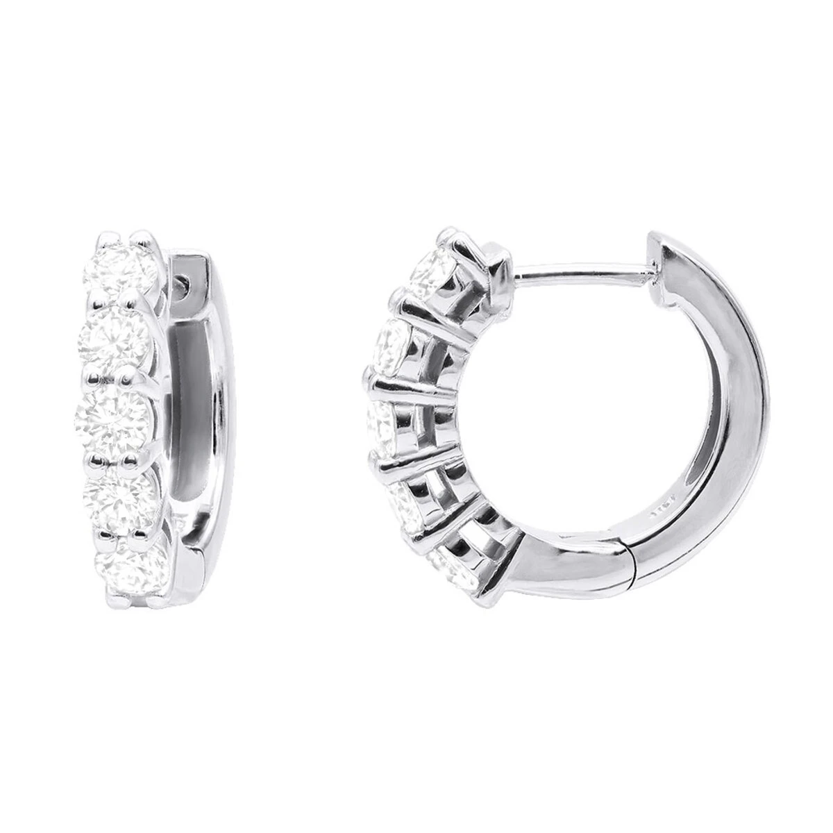 1/2 Inch Classic Huggie Hoop Earrings 14K White Gold With Round Diamonds 1 Carat 3 1/2 Inch Classic Huggie Hoop Earrings 14K White Gold With Round Diamonds 1 Carat