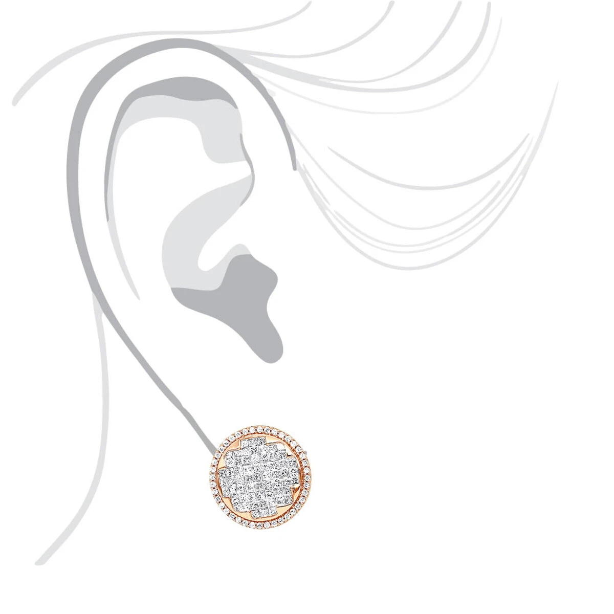 Round Princess Cut Diamond Stud Earrings 2.82ct 14K White Gold 11 Round Princess Cut Diamond Stud Earrings 2.82ct 14K White Gold - Image 9