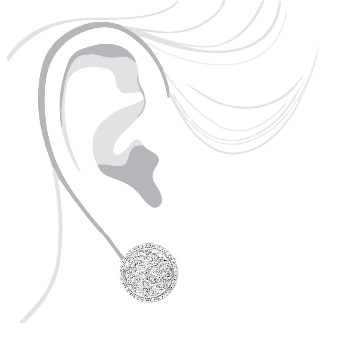 Round Princess Cut Diamond Stud Earrings 2.82ct 14K White Gold 9 Round Princess Cut Diamond Stud Earrings 2.82ct 14K White Gold - Image 7