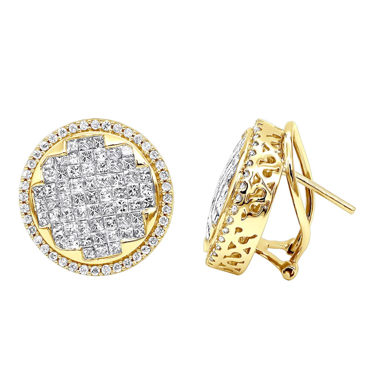 Round Princess Cut Diamond Stud Earrings 2.82ct 14K White Gold 4 Round Princess Cut Diamond Stud Earrings 2.82ct 14K White Gold - Image 2