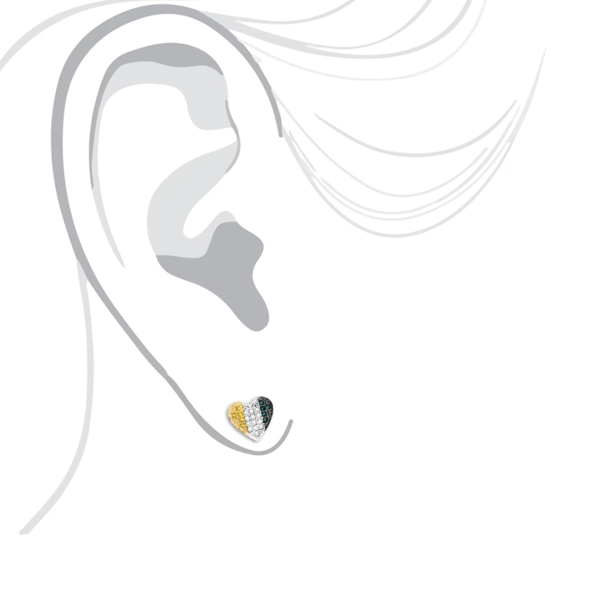 Silver White Blue Yellow Diamond Heart Earrings .35ct 5 Silver White Blue Yellow Diamond Heart Earrings .35ct - Image 3