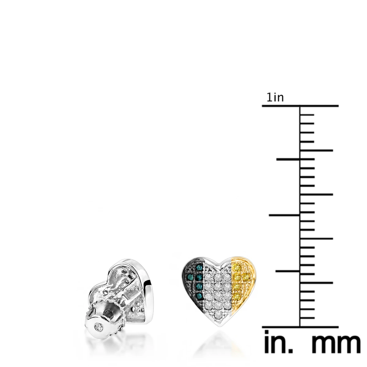 Silver White Blue Yellow Diamond Heart Earrings .35ct 6 Silver White Blue Yellow Diamond Heart Earrings .35ct - Image 4