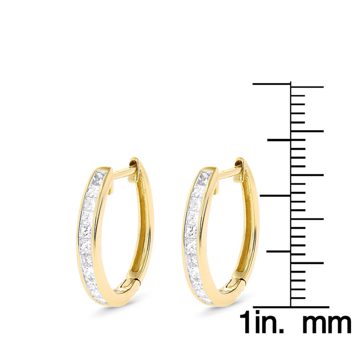 Small 14K Yellow Gold Princess Cut Diamond Hoop Earrings 0.6ct Luxurman Huggies 8 Small 14K Yellow Gold Princess Cut Diamond Hoop Earrings 0.6ct Luxurman Huggies - Image 6
