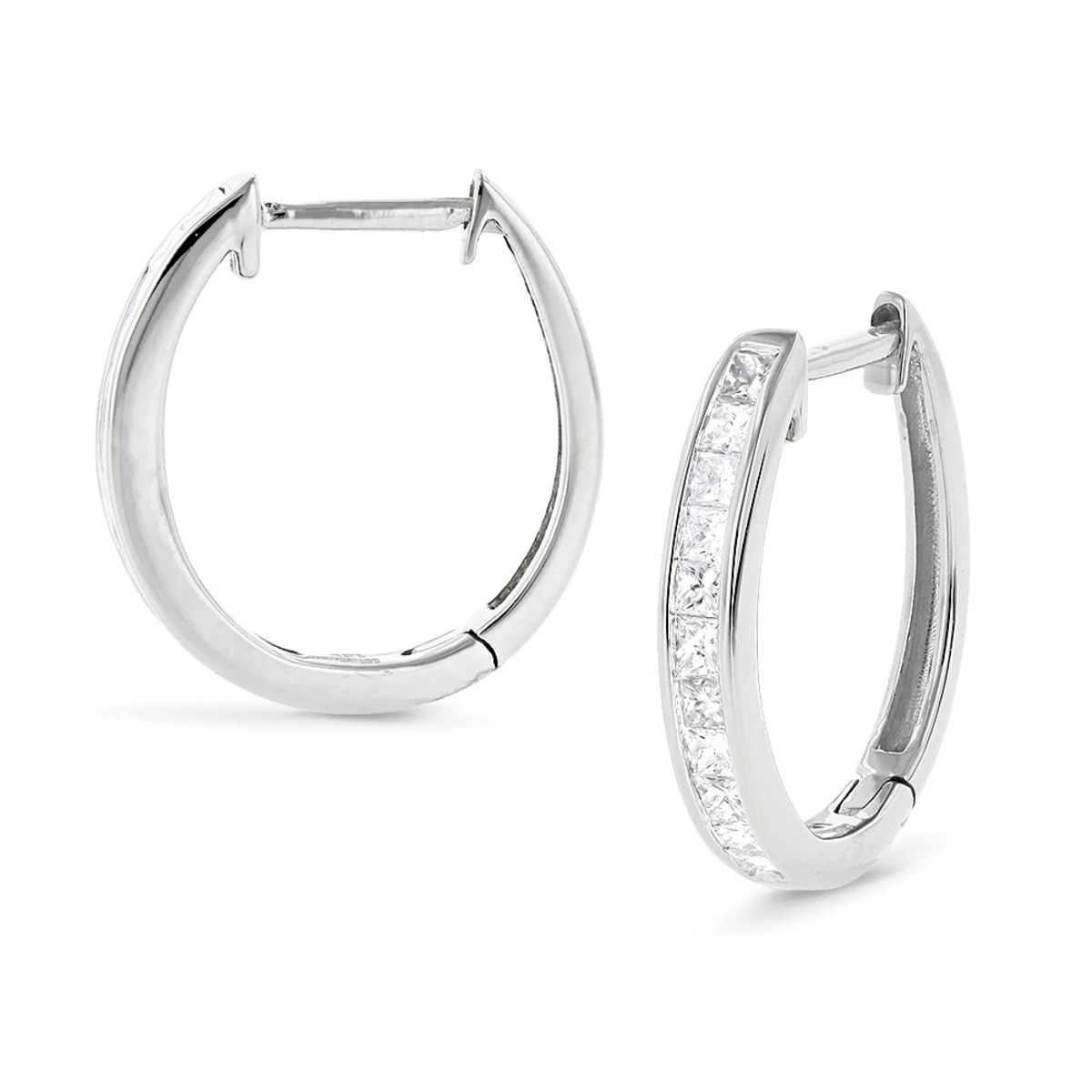 Small 14K Yellow Gold Princess Cut Diamond Hoop Earrings 0.6ct Luxurman Huggies 4 Small 14K Yellow Gold Princess Cut Diamond Hoop Earrings 0.6ct Luxurman Huggies - Image 2