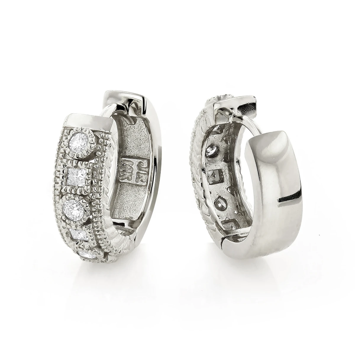 Small Diamond Hoop Earrings 1/2ct 14K Yellow Gold Huggies 4 Small Diamond Hoop Earrings 1/2ct 14K Yellow Gold Huggies - Image 2