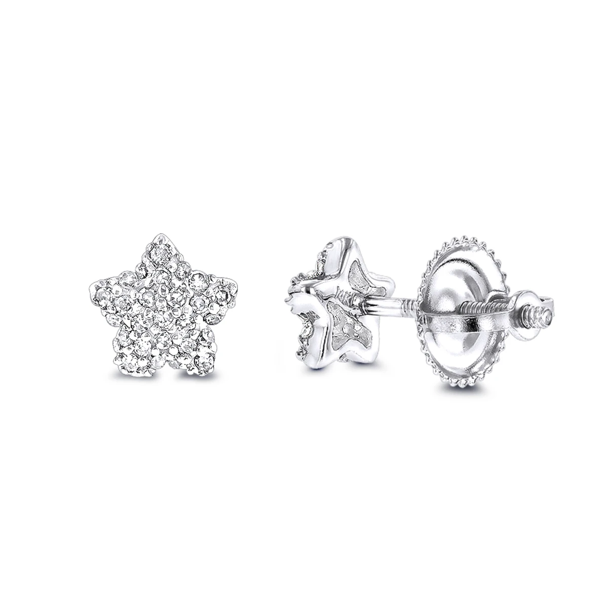Small Diamond Star Earrings Studs 0.11ct 14K White Gold 3 Small Diamond Star Earrings Studs 0.11ct 14K White Gold