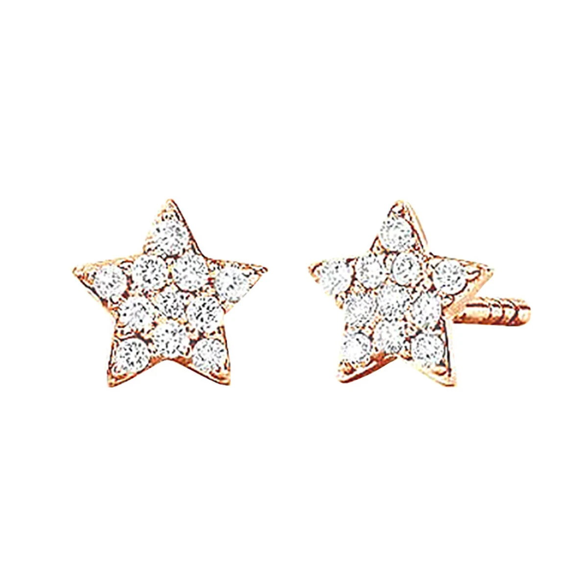 Small Diamond Star Earrings Studs 14K Yellow Gold 0.1ct 5 Small Diamond Star Earrings Studs 14K Yellow Gold 0.1ct - Image 3