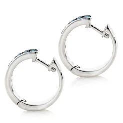 Small Hoop Blue Diamond Earrings 0.55ct 14K White Gold Huggies -Invicta Jewelry Store small hoop blue diamond earrings 055ct 14k gold huggies backwh