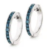 Small Hoop Blue Diamond Earrings 0.55ct 14K White Gold Huggies