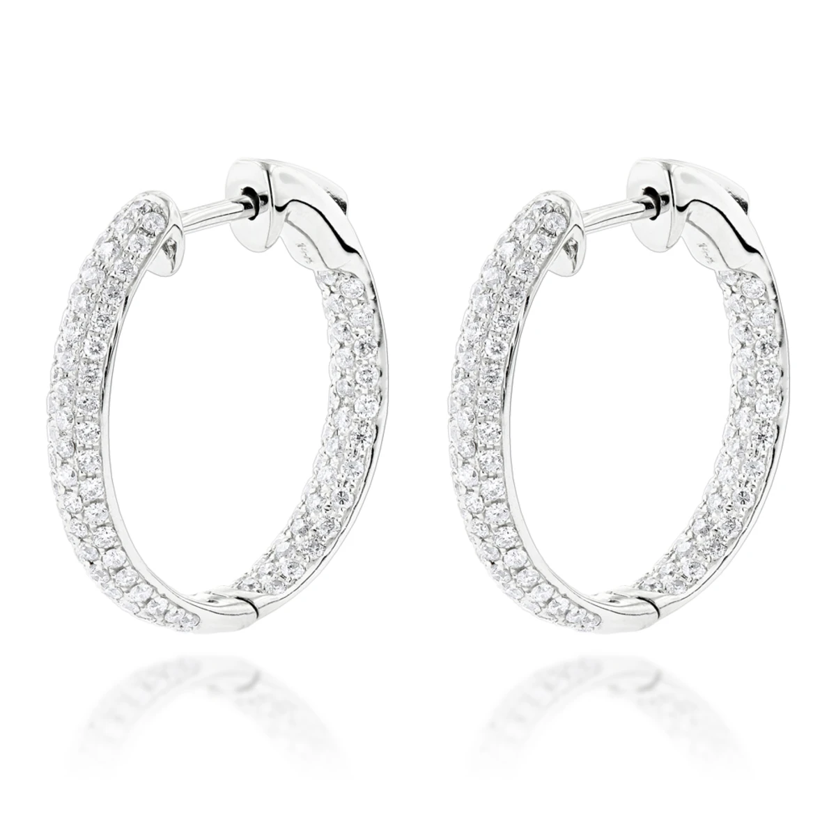 Small Inside Out Diamond Hoop Earrings 1.16ct 14K White Gold 3 Small Inside Out Diamond Hoop Earrings 1.16ct 14K White Gold