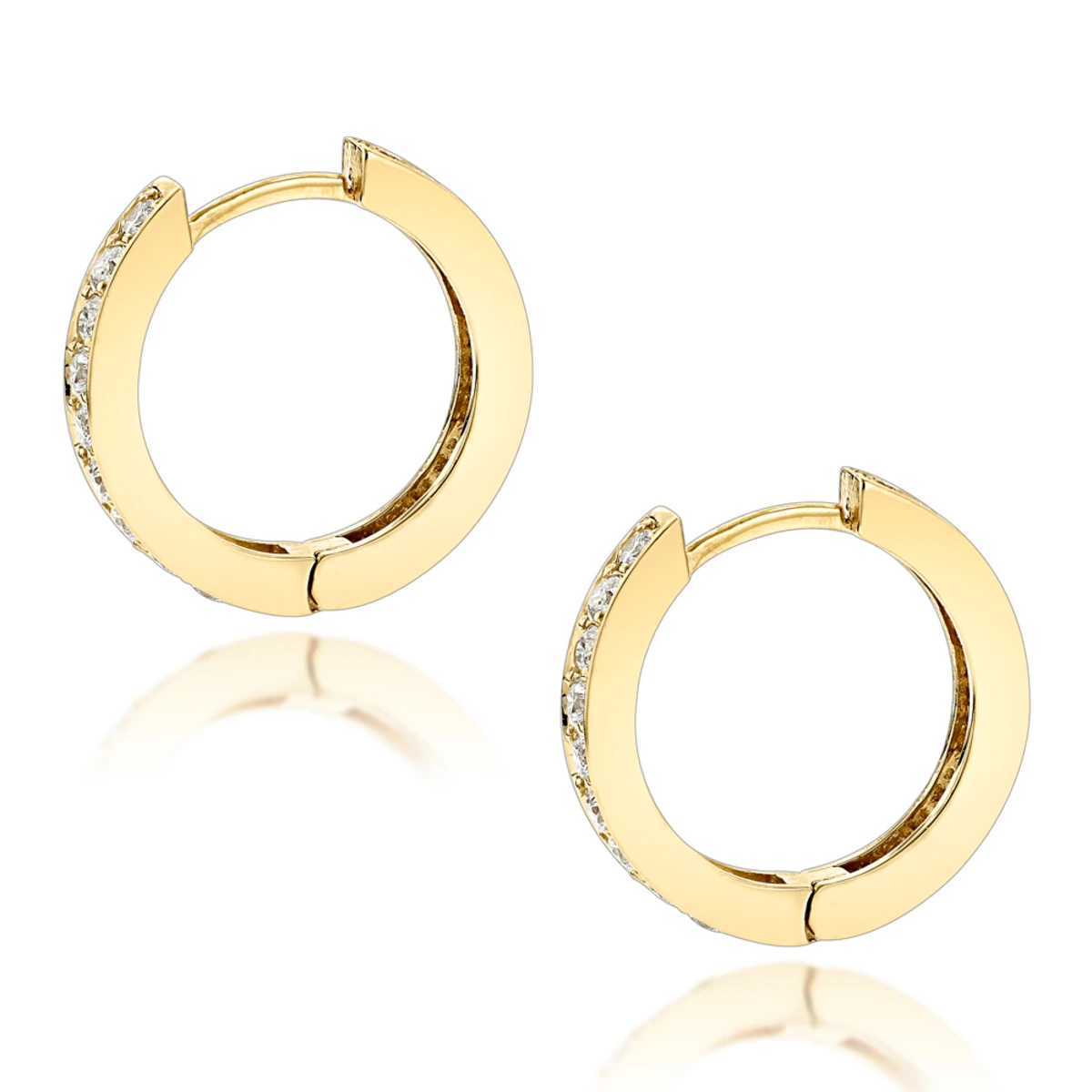 Small 14K Yellow Gold Inside Out Diamond Huggie Earrings 1.2ct 6 Small 14K Yellow Gold Inside Out Diamond Huggie Earrings 1.2ct - Image 4