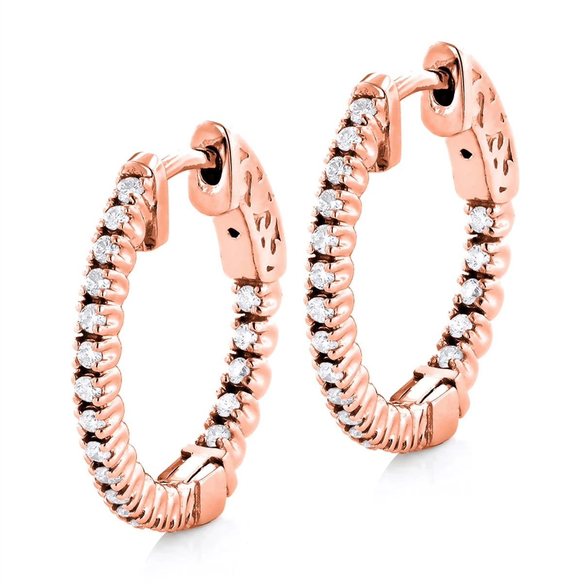 3/4in Small Hoops 14K White Gold Diamond Hoop Earrings Inside Out 1/2ct 5 3/4in Small Hoops 14K White Gold Diamond Hoop Earrings Inside Out 1/2ct - Image 3