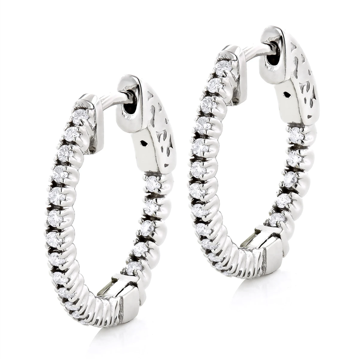 3/4in Small Hoops 14K White Gold Diamond Hoop Earrings Inside Out 1/2ct 3 3/4in Small Hoops 14K White Gold Diamond Hoop Earrings Inside Out 1/2ct