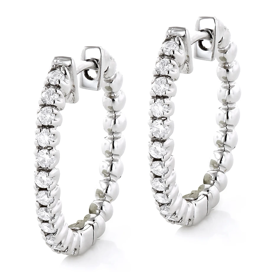 Small Hoops 14K White Gold Round Diamond Hoop Earrings 0.53 3 Small Hoops 14K White Gold Round Diamond Hoop Earrings 0.53