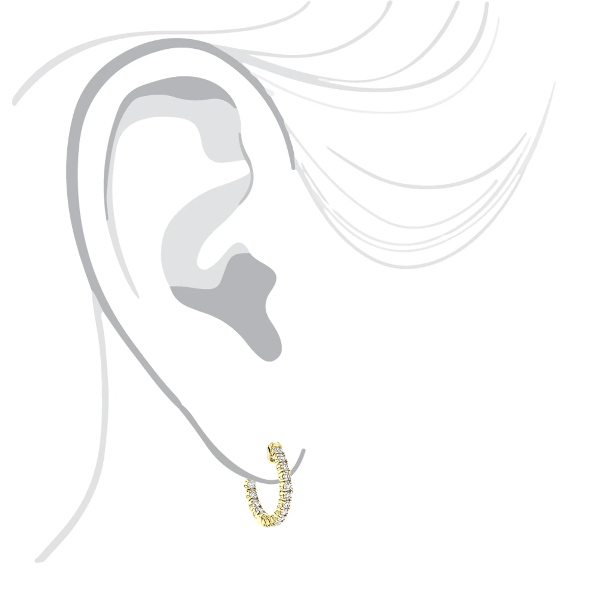 Small Hoops 14K Yellow Gold Inside Out Diamond Hoop Earrings 1 Carat 3/4in 7 Small Hoops 14K Yellow Gold Inside Out Diamond Hoop Earrings 1 Carat 3/4in - Image 5