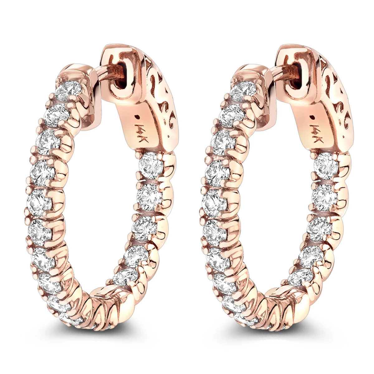 Small Hoops 14K Yellow Gold Inside Out Diamond Hoop Earrings 1 Carat 3/4in 5 Small Hoops 14K Yellow Gold Inside Out Diamond Hoop Earrings 1 Carat 3/4in - Image 3