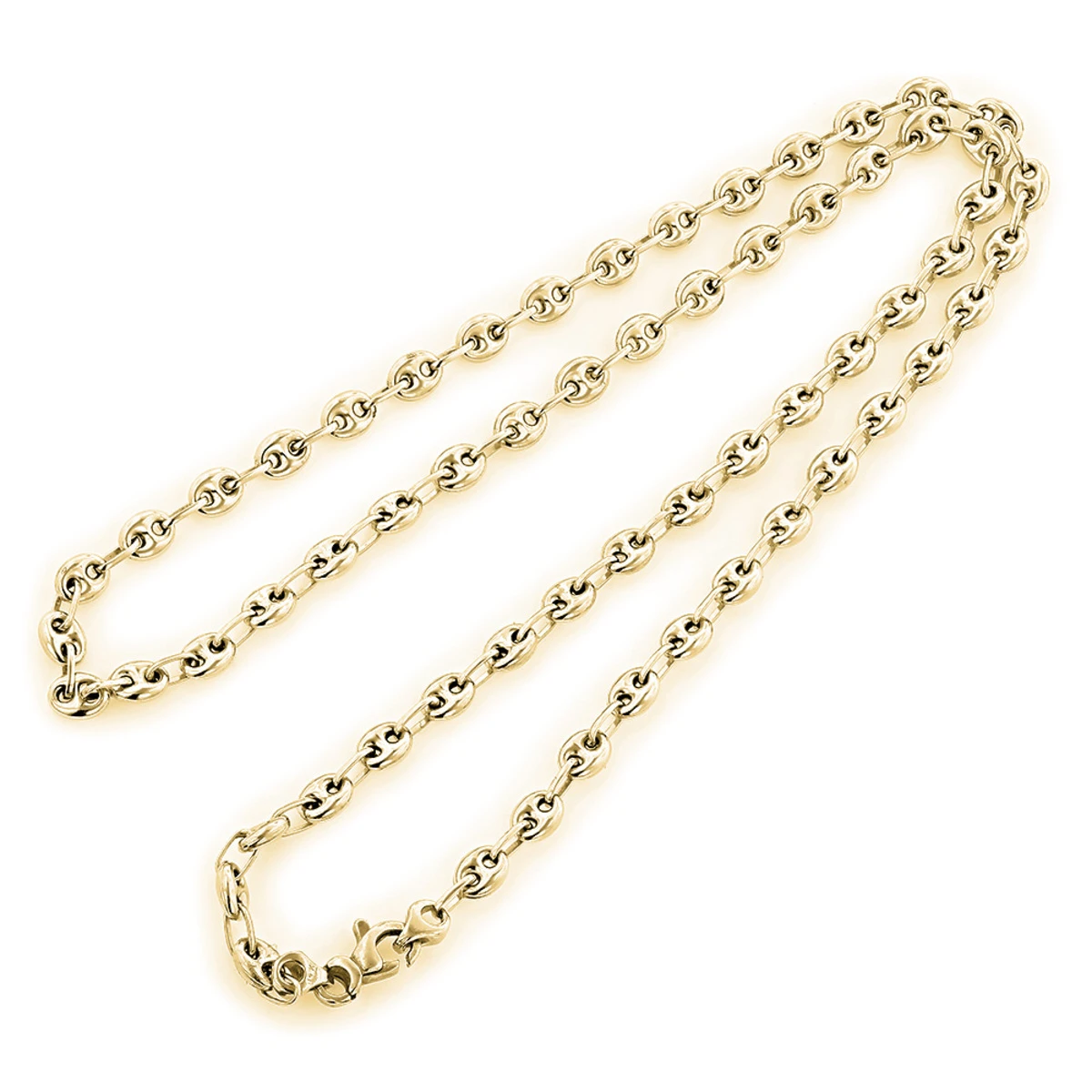 Solid 14K Yellow Gold Chain Gucci Style Puff 4mm Wide Yellow Rose White Gold 6-34in 3 Solid 14K Yellow Gold Chain Gucci Style Puff 4mm Wide Yellow Rose White Gold 6-34in