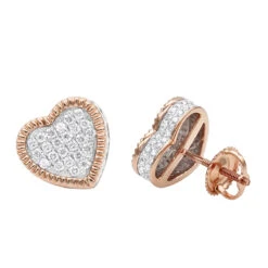 Large Solid 14K Yellow Gold Heart Diamond Stud Earrings For Women 0.75ct By Luxurman -Invicta Jewelry Store solid 14k gold heart diamond stud earrings for women 075ct by luxurman ro