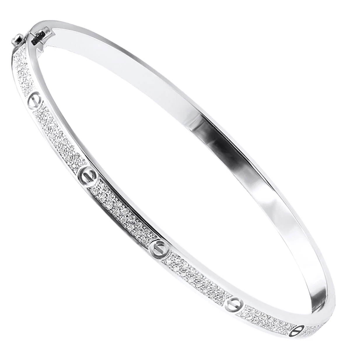 18K White Gold Diamond Bangle Bracelet For Women 1.2 Ct Love Bracelet 3 18K White Gold Diamond Bangle Bracelet For Women 1.2 Ct Love Bracelet