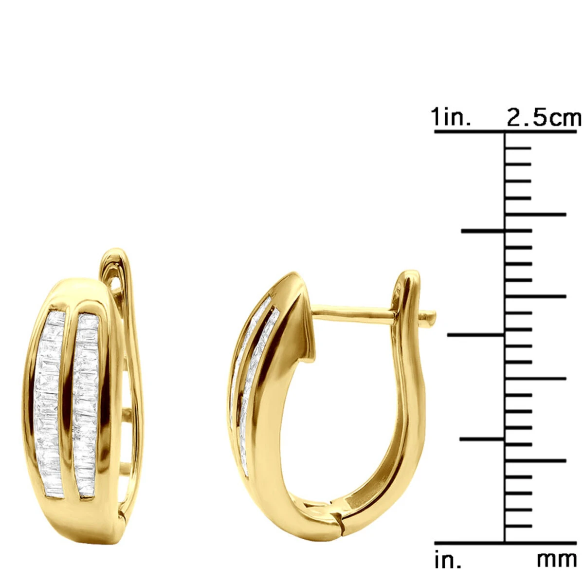 Solid 10K Yellow Gold Baguette Diamond Earrings Hoops 1/2ct 7 Solid 10K Yellow Gold Baguette Diamond Earrings Hoops 1/2ct - Image 5