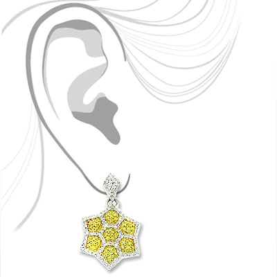 Star Dangle Earrings With White And Yellow Diamonds 0.80ct 14K Yellow Gold 3 Star Dangle Earrings With White And Yellow Diamonds 0.80ct 14K Yellow Gold - Image 2