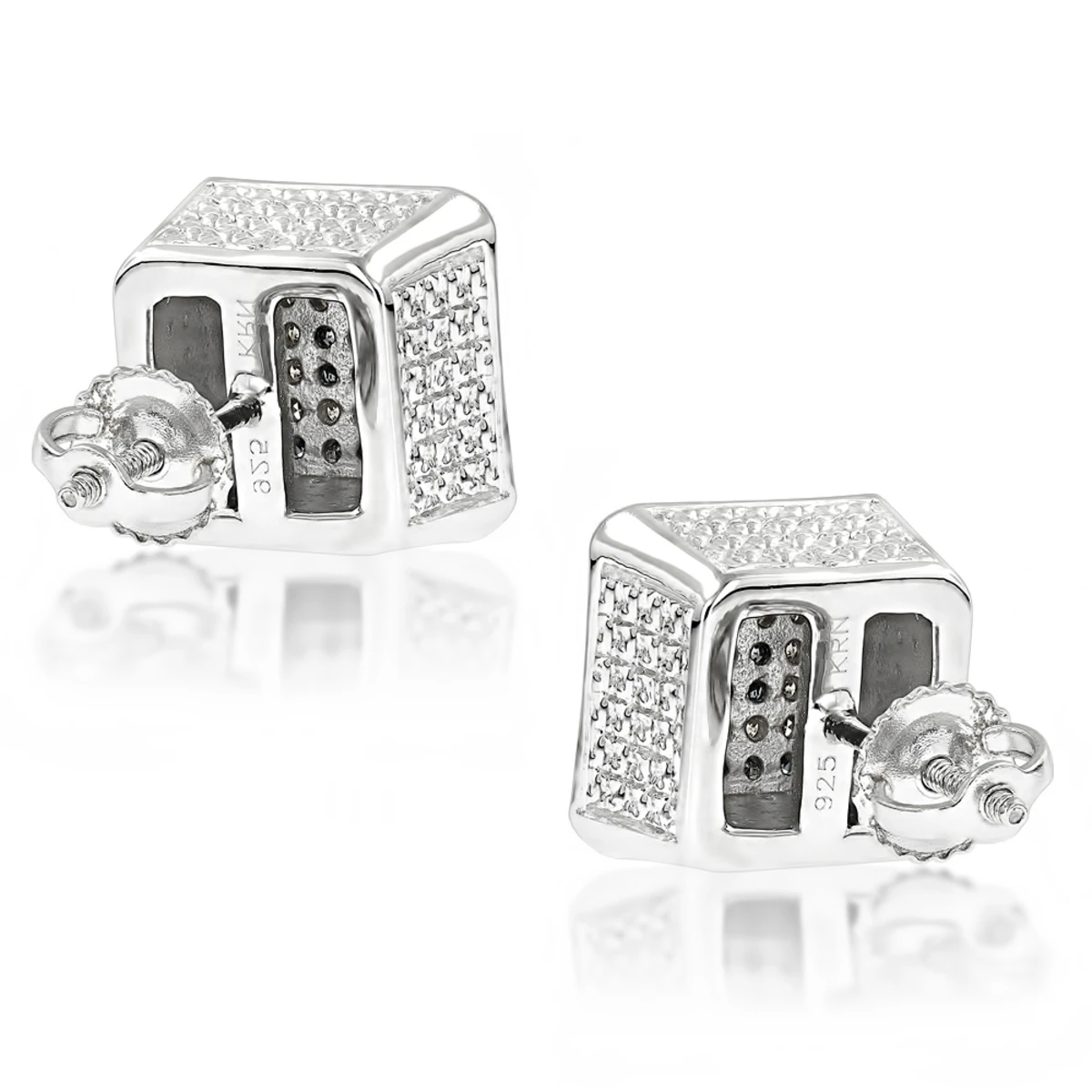 Square Sterling Silver Diamond Earrings Studs 0.35ct Yellow Blue Diamonds 4 Square Sterling Silver Diamond Earrings Studs 0.35ct Yellow Blue Diamonds - Image 2