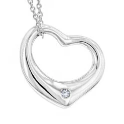 Sterling Silver Open Heart Diamond Necklace With Chain Luxurman Love Quotes