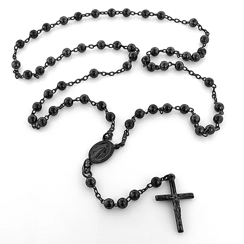 Sterling Silver Rosary Necklace Black Rhodium Plating 5mm Beads 3 Sterling Silver Rosary Necklace Black Rhodium Plating 5mm Beads