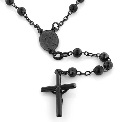 Sterling Silver Rosary Necklace Black Rhodium Plating 5mm Beads 5 Sterling Silver Rosary Necklace Black Rhodium Plating 5mm Beads - Image 3