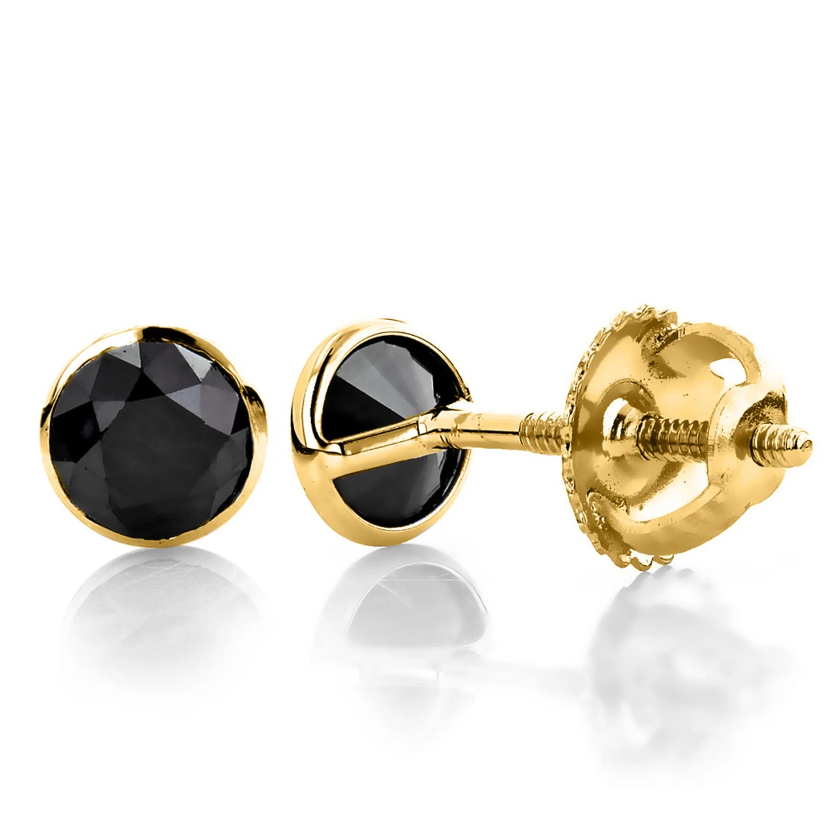 Two Carat 14K White Gold Solitaire Black Round Diamond Bezel Stud Earrings 4 Two Carat 14K White Gold Solitaire Black Round Diamond Bezel Stud Earrings - Image 2