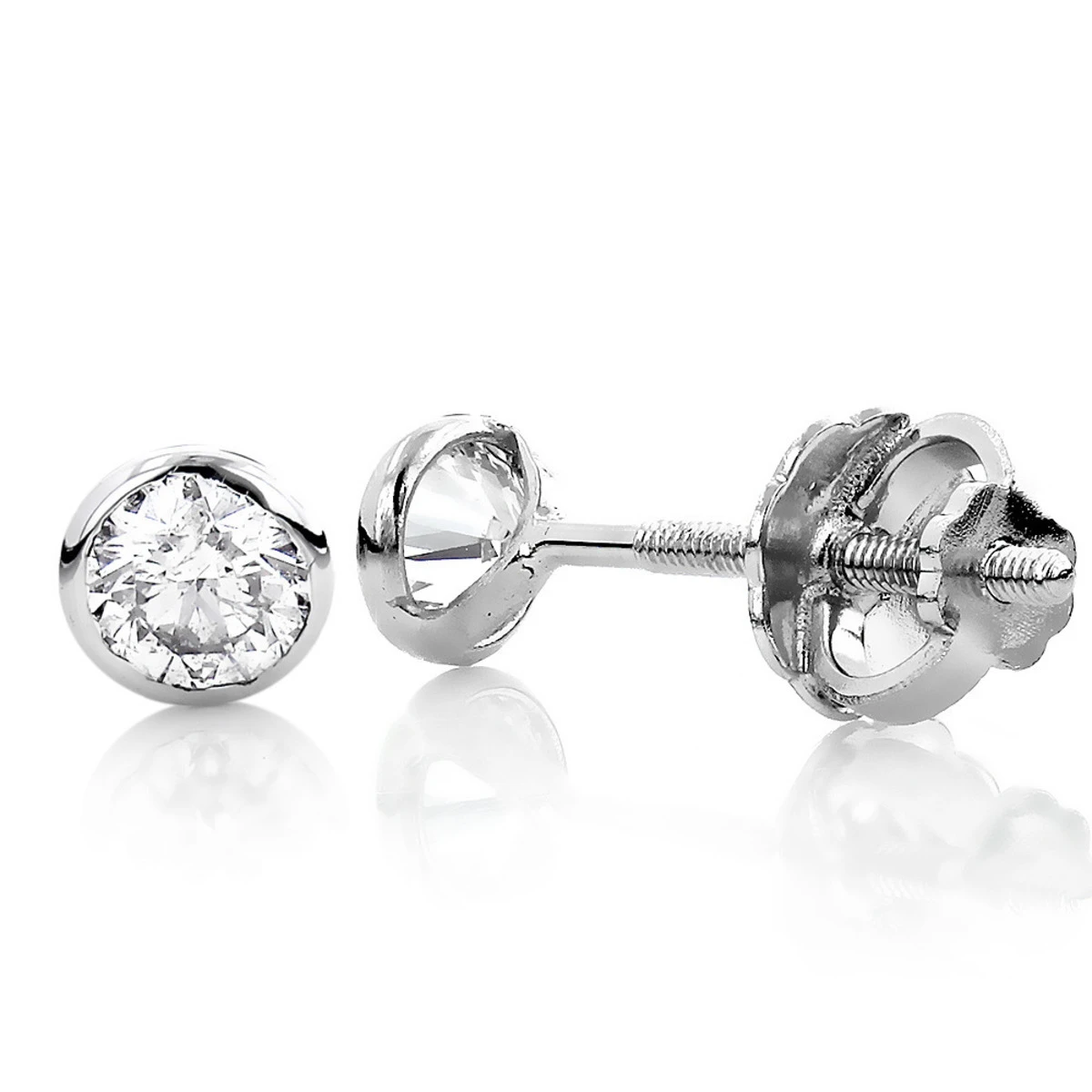 Two Carat 14K White Gold Solitaire Round Diamond Bezel Stud Earrings 6mm 3 Two Carat 14K White Gold Solitaire Round Diamond Bezel Stud Earrings 6mm