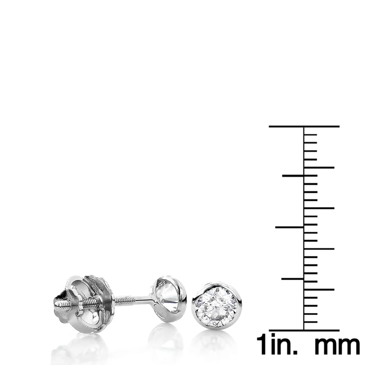 Two Carat 14K White Gold Solitaire Round Diamond Bezel Stud Earrings 6mm 7 Two Carat 14K White Gold Solitaire Round Diamond Bezel Stud Earrings 6mm - Image 5